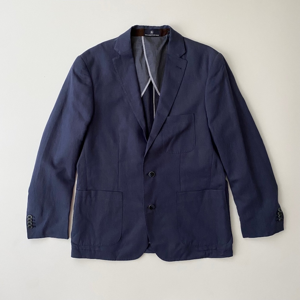 Hart Schaffner Marx Blue Herringbone Cotton Linen Sport Coat Jacket XL